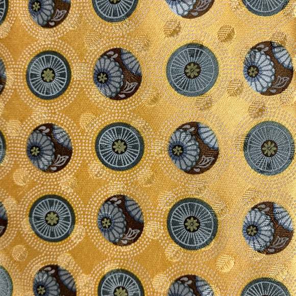 ERMENEGILDO ZEGNA Yellow Blue Circles Silk Tie - Picture 2 of 5
